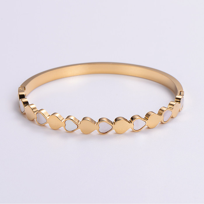 Estilo clássico formato de coração chapeamento de aço inoxidável strass embutido banhado a ouro 18K pulseira banhada a ouro rosa