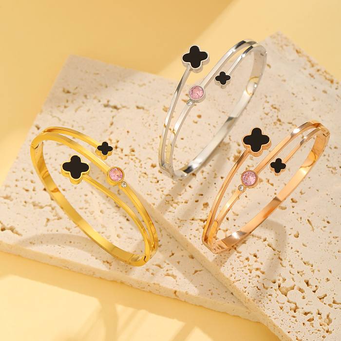 Bracelet en Zircon plaqué or 18 carats, Style IG Simple, trèfle à quatre feuilles, incrustation en acier titane, vente en gros