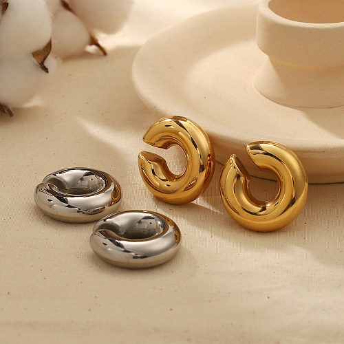1 Pair Retro C Shape Polishing Plating Stainless Steel  18K Gold Plated Ear Cuffs