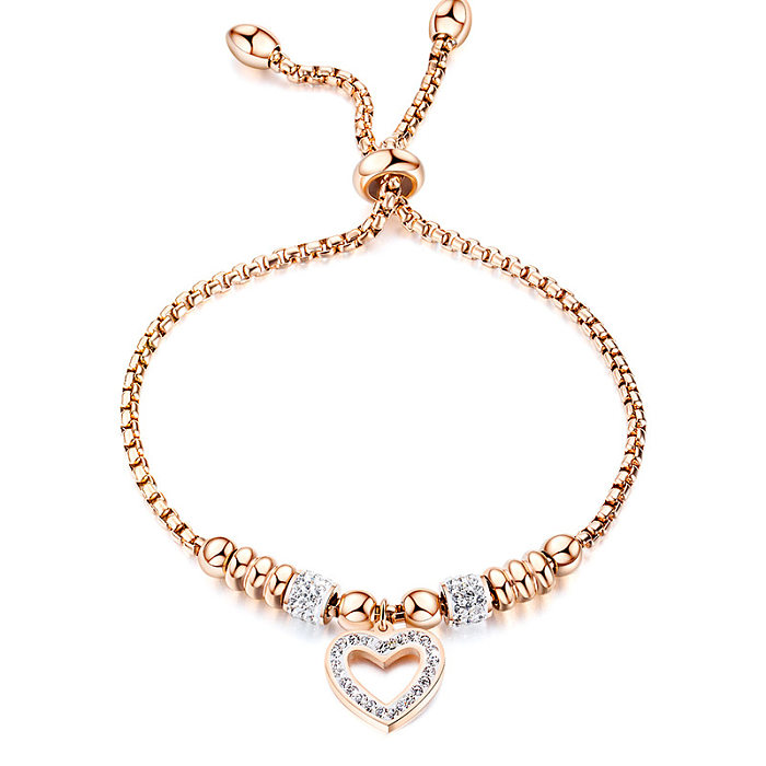 Fashion Heart Shape Stainless Steel Inlay Rhinestones Bracelets 1 Piece