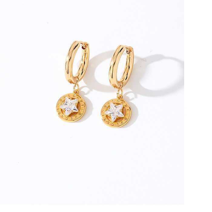 1 Pair Cute Simple Style Star Flower Plating Inlay Stainless Steel  Zircon Drop Earrings