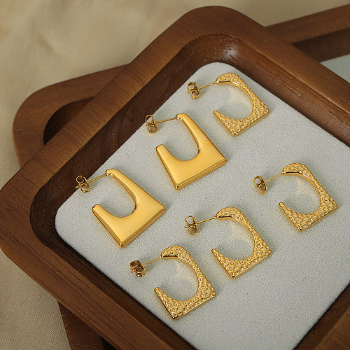 1 Paar Retro-Ohrringe aus Edelstahl mit geometrischer Beschichtung und 18 Karat vergoldet
