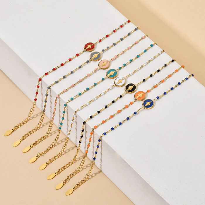 Bracelets à chaîne ronde en acier inoxydable et émail de style simple