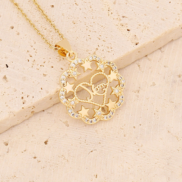 Wholesale Casual MAMA Letter Heart Shape Stainless Steel  Rhinestone 18K Gold Plated Zircon Pendant Necklace