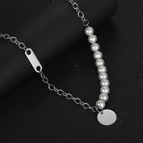 Collar con colgante de perlas redondas de acero inoxidable de estilo simple