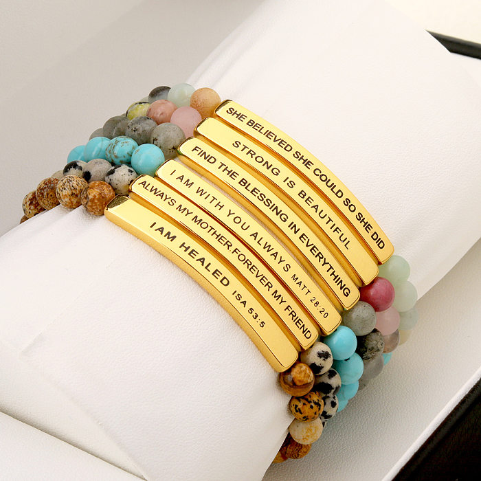 Simple Style Letter Stainless Steel Natural Stone Plating Bracelets 1 Piece
