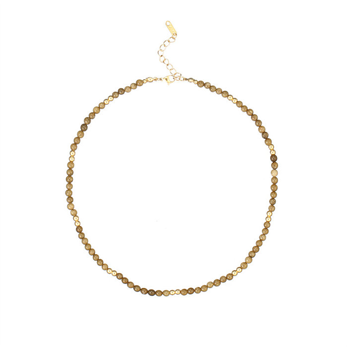 Collier rond en acier inoxydable, Style Simple et décontracté, pierre naturelle, placage de perles, plaqué or
