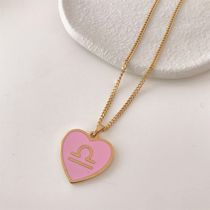 Fashion Twelve Constellation Heart-shaped Stainless Steel Rune Pendant Necklace