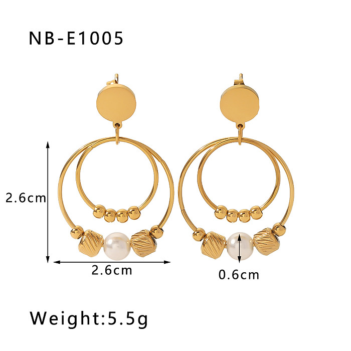 1 Pair IG Style Vintage Style Classic Style Circle Round Spiral Stripe Plating Stainless Steel  Artificial Pearl Imitation Pearl 18K Gold Plated Dangling Earrings