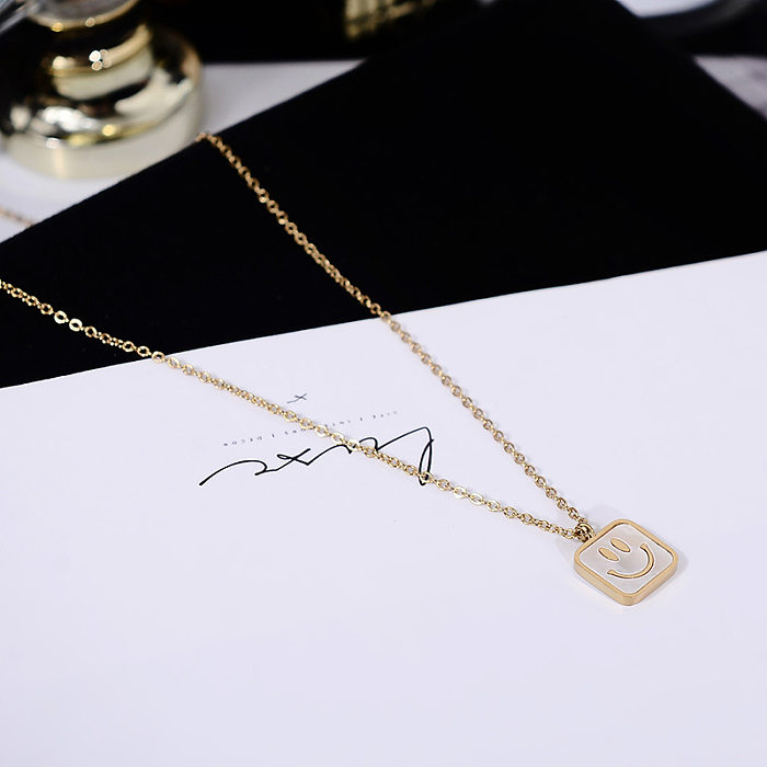 Simple Style Streetwear Smiley Face Stainless Steel Plating Inlay Shell 18K Gold Plated Pendant Necklace