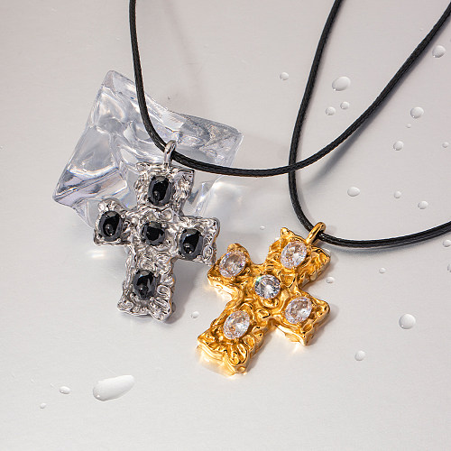 Collier plaqué or 18 carats avec incrustation de placage en acier inoxydable avec croix de style IG