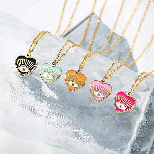Classic Style Heart Shape Stainless Steel  Stainless Steel Enamel Plating Pendant Necklace