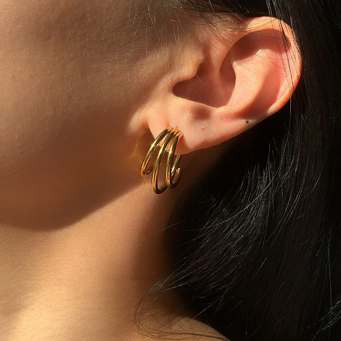 1 paire de boucles d'oreilles en acier inoxydable plaqué or 18 carats, Style Simple et décontracté, couleur unie