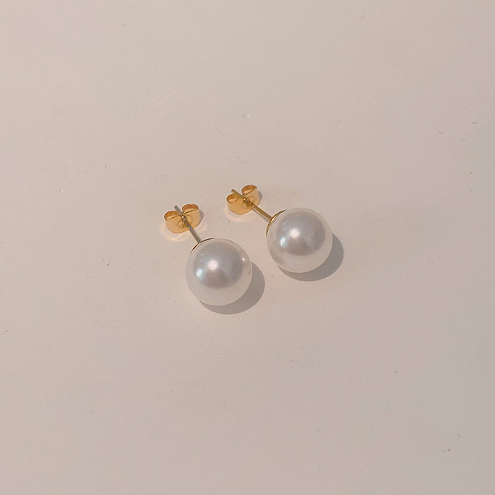 1 Pair French Style Pearl Plating Stainless Steel  Ear Studs
