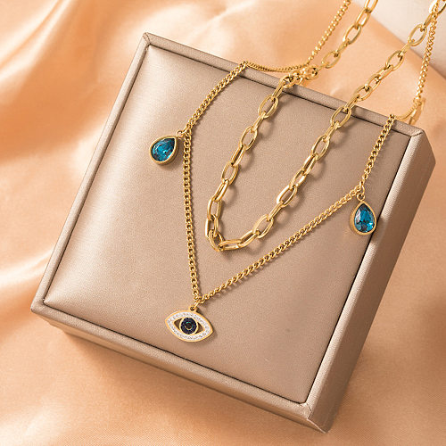 Elegant Retro Modern Style Devil'S Eye Stainless Steel Plating Inlay Zircon Layered Necklaces