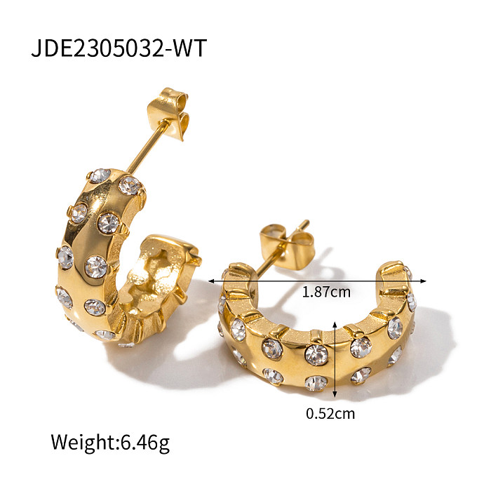 1 Pair Modern Style C Shape Plating Inlay Stainless Steel  Zircon Gold Plated Ear Studs
