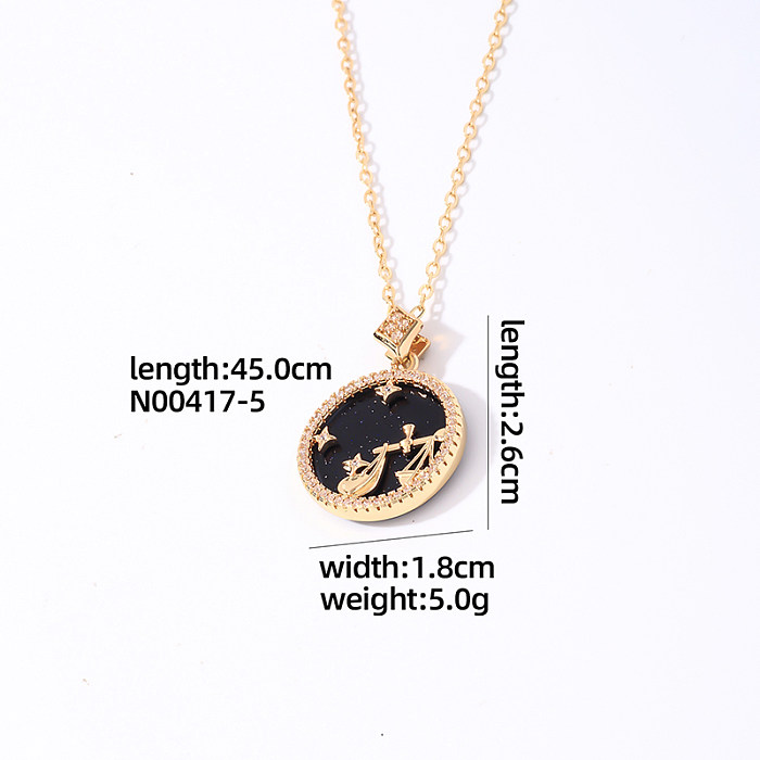 Collier pendentif Constellation ronde de Style Simple, en acier inoxydable, cuivre plaqué or, Zircon, en vrac