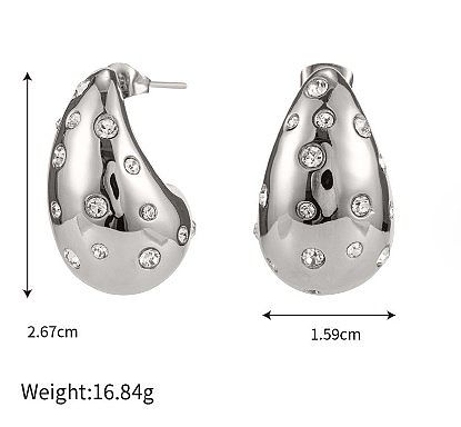 1 paire de clous d'oreilles en acier inoxydable et Zircon, Style Simple, incrustation de gouttelettes d'eau