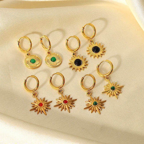 Fashion 18K Gold-plated Stainless Steel  Natural Stone Eight-pointed Star Earrings