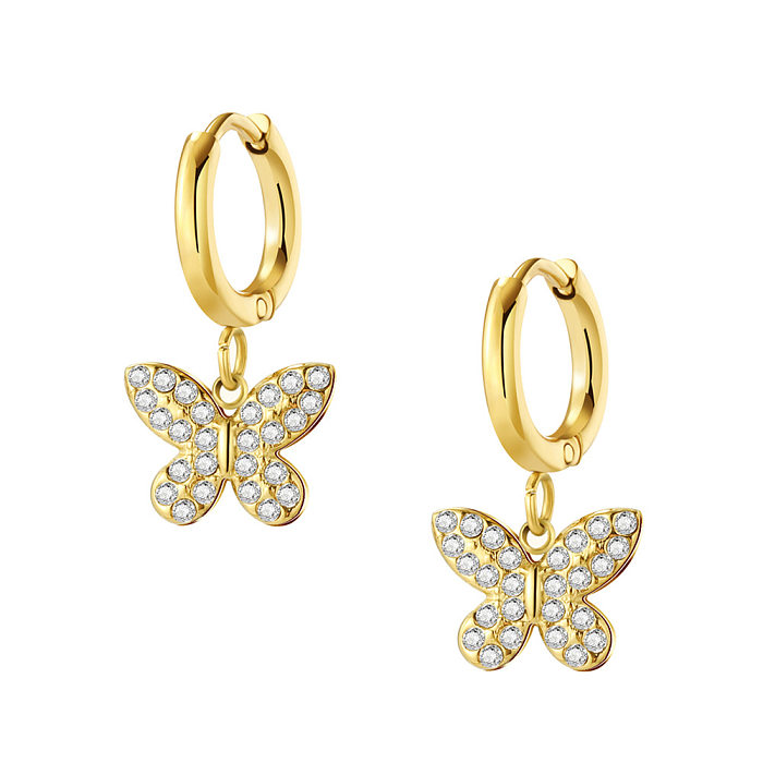1 Pair Simple Style Butterfly Inlay Stainless Steel  Zircon Drop Earrings