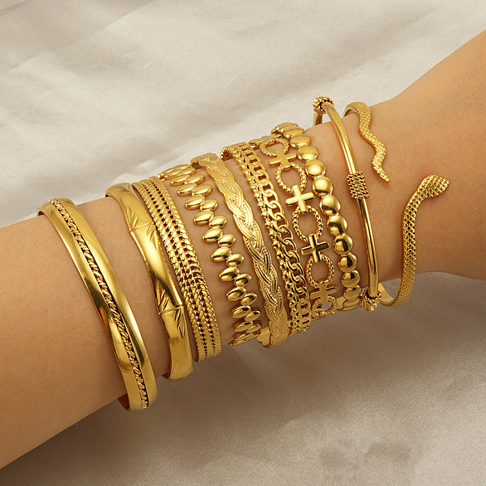 Wholesale INS Style Cross Snake Stainless Steel 18K Gold Plated Bangle