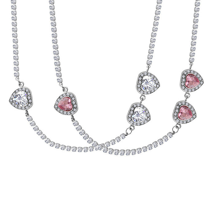 Fashion Heart Shape Stainless Steel Plating Inlay Zircon Necklace 1 Piece