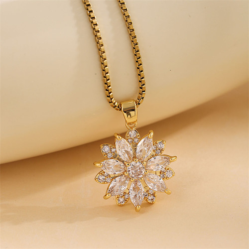 Cute Snowflake Stainless Steel  Stainless Steel Plating Inlay Zircon 18K Gold Plated Pendant Necklace