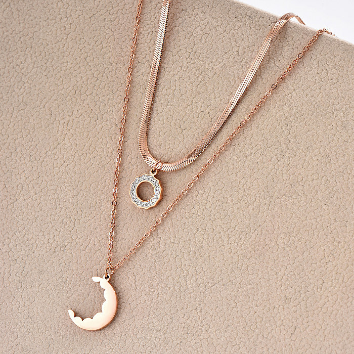 1 Piece Fashion Circle Moon Stainless Steel  Plating Inlay Rhinestones Layered Necklaces