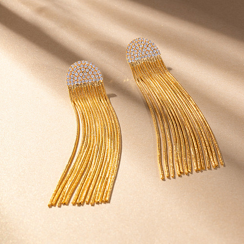 Elegante Quasten-Ohrringe aus Edelstahl mit Strasssteinen, 1 Paar