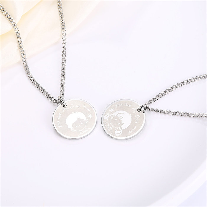 Casual Simple Style Human Round Stainless Steel  Stainless Steel Pendant Necklace In Bulk