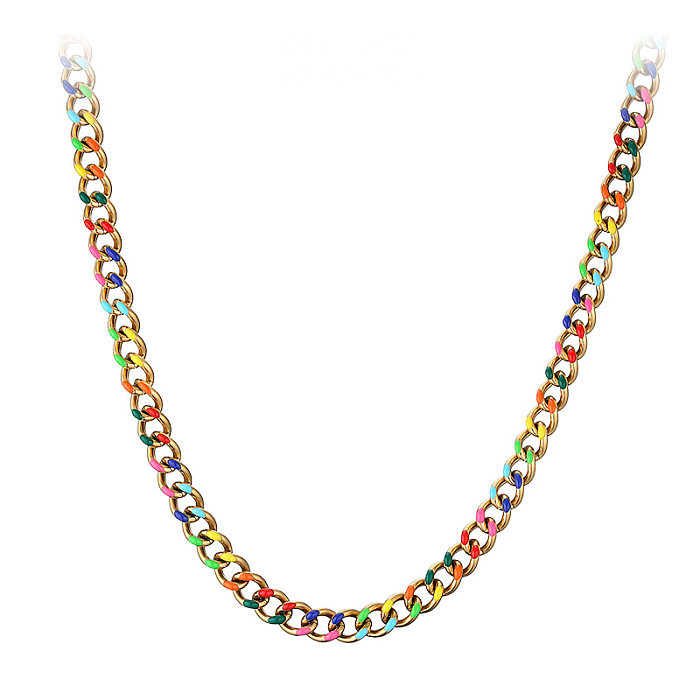 Lässige Hip-Hop-Halskette mit mehrfarbiger Emaille-Beschichtung aus Edelstahl
