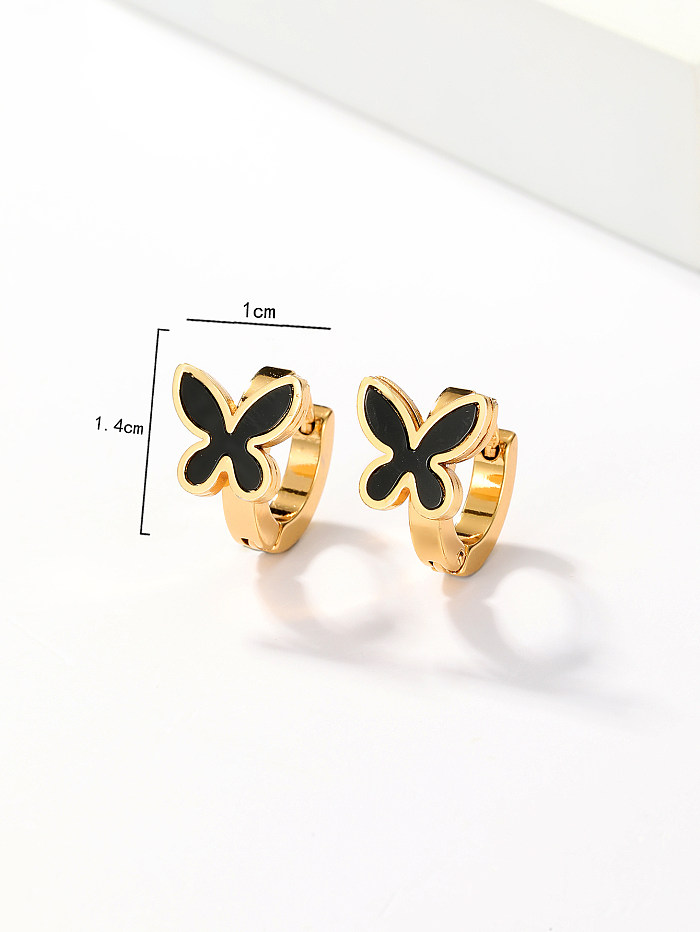 1 Pair Sweet Maple Leaf Heart Shape Butterfly Stainless Steel  Plating Inlay Shell Gold Plated Hoop Earrings