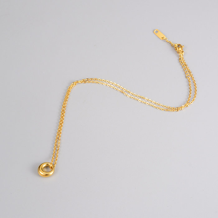 Collar con colgante chapado en oro de 18 quilates, redondo, de acero inoxidable, estilo simple y elegante
