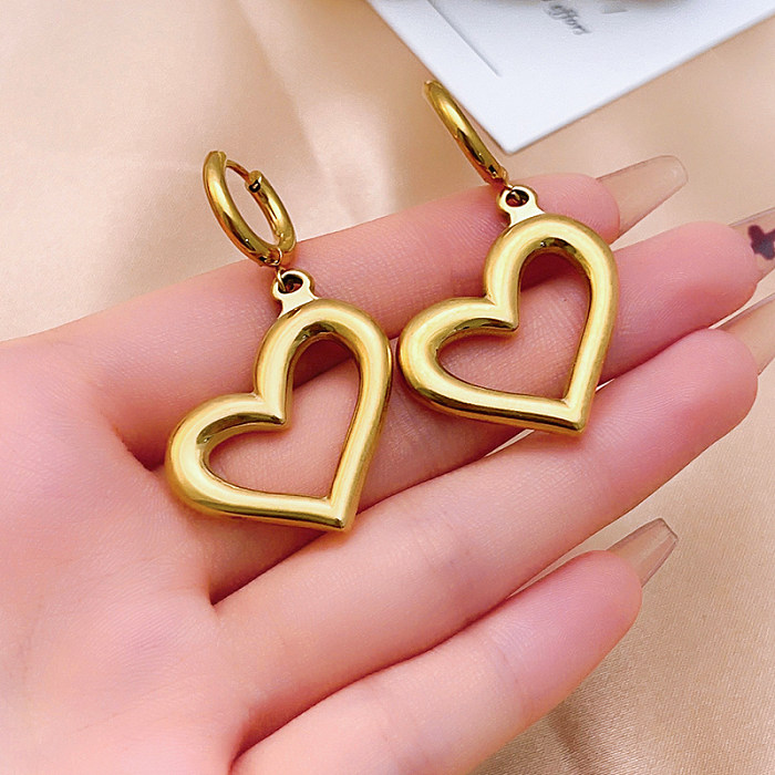 1 Pair Hip-Hop Vintage Style Heart Shape Polishing Plating Hollow Out Stainless Steel Gold Plated Silver Plated Drop Earrings