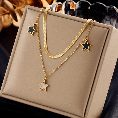 Casual Commute Pentagram Stainless Steel Epoxy Plating 18K Gold Plated Layered Necklaces