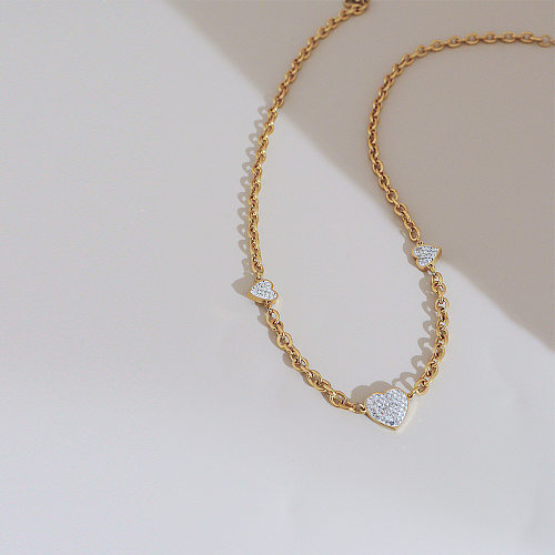Women'S Sweet Heart Shape Stainless Steel  Necklace Plating Zircon Stainless Steel  Necklaces