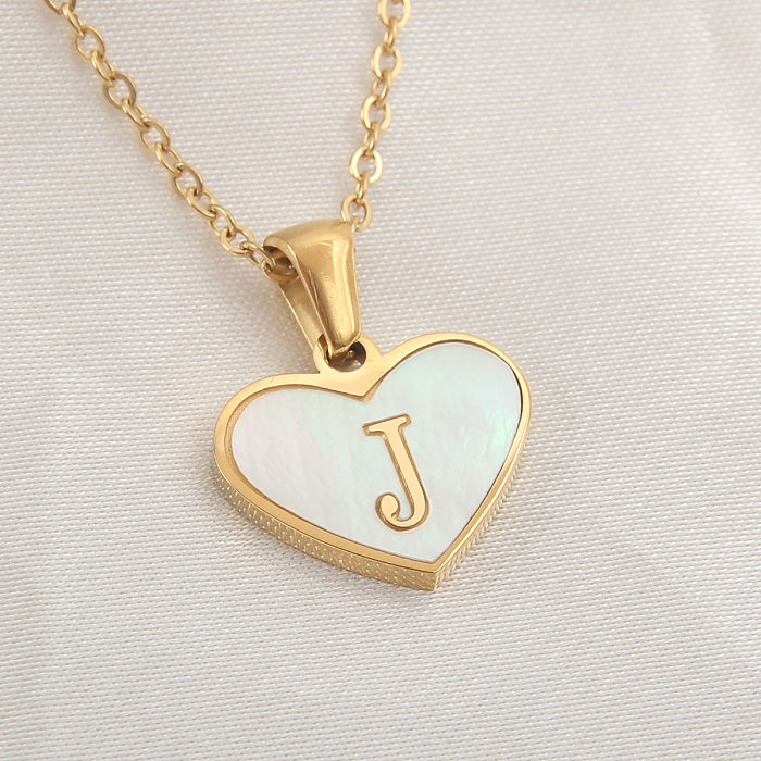 Casual Letter Stainless Steel  Plating Inlay Shell Gold Plated Pendant Necklace