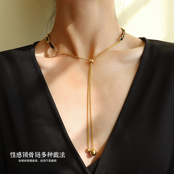 Simple New Leather Rope Chain Tassel Necklace