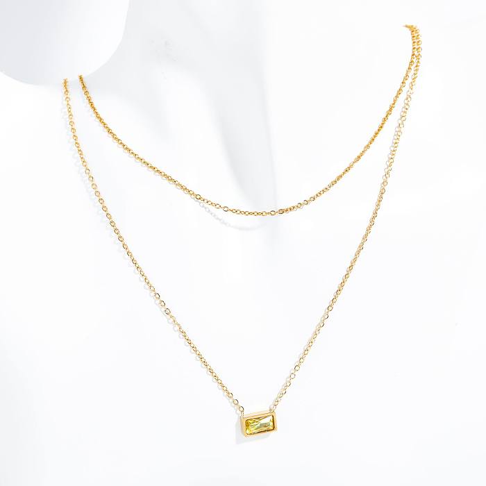 Simple Style Rectangle Stainless Steel Plating Inlay Birthstone Zircon 18K Gold Plated Layered Necklaces