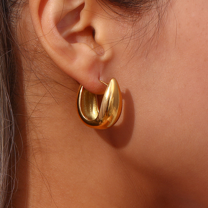 1 paire de boucles d'oreilles créoles plaquées or 18 carats, Style Simple, en forme de U, en acier inoxydable