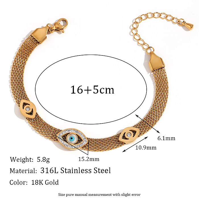 Estilo simples estilo clássico olho chapeamento de aço inoxidável incrustações strass pulseiras banhadas a ouro 18K