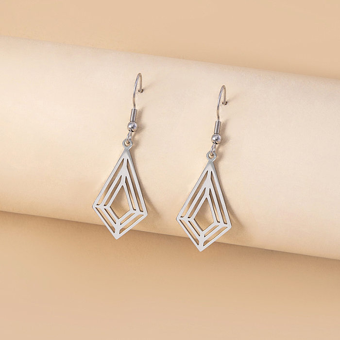 Fashion Geometric Stainless Steel  Women Hollow Rhombus Glossy Earrings Jewelry