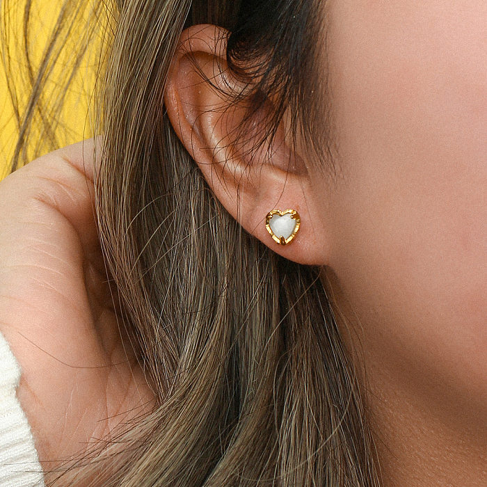 Fashion Simple Women's 18K Gold Plating Heart-Shaped Zircon Stainless Steel  Stud Earrings