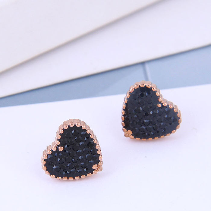Boucles d'oreilles en diamant en forme de cœur en acier inoxydable, mode coréenne