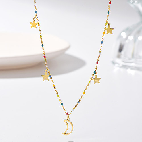 1 pièce mode étoile lune en acier inoxydable fait à la main époxy placage pendentif collier