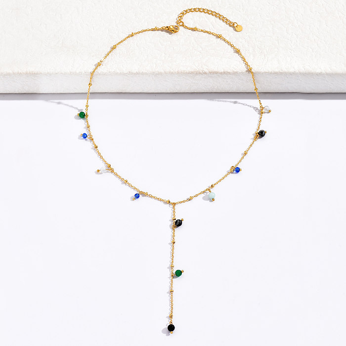 1 Stück einfache, runde, gepunktete, handgefertigte Anhänger-Halskette aus Edelstahl mit Perlen