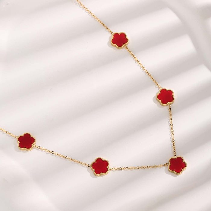 Glam Luxurious Flower Stainless Steel Plating Inlay Resin Gold Plated Necklace