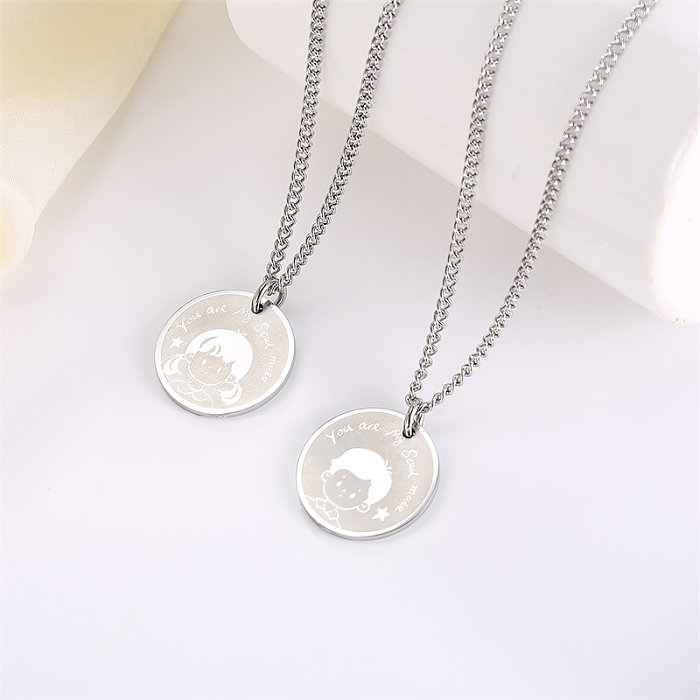 Casual Simple Style Human Round Stainless Steel  Stainless Steel Pendant Necklace In Bulk