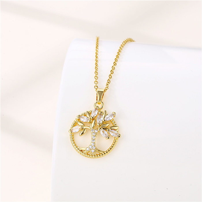 Simple Style Tree Stainless Steel  Plating Inlay Zircon Necklace