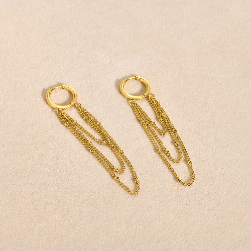 1 Pair IG Style Simple Style Solid Color Tassel Plating Stainless Steel  18K Gold Plated Drop Earrings